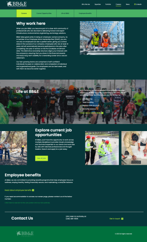 A screenshot of the "Life at BB&E" page, showcasing more layout and style options.